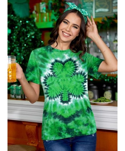 Women's St. Patrick's Day Shirt Green Crewneck Short Sleeve Tee Tops Clover Tie Dye $8.54 T-Shirts