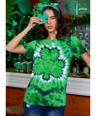 Women's St. Patrick's Day Shirt Green Crewneck Short Sleeve Tee Tops Clover Tie Dye $8.54 T-Shirts