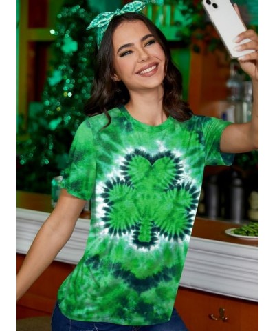 Women's St. Patrick's Day Shirt Green Crewneck Short Sleeve Tee Tops Clover Tie Dye $8.54 T-Shirts