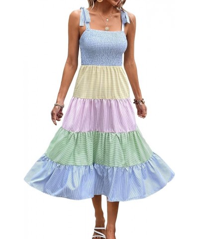 Women's Summer Boho Dress Floral Print Spaghetti Strap Square Neck Shirred Maxi Dress Beach Sun Dress Multi Striped $26.87 Dr...