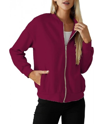 Womens Zip Up Jackets Long Sleeve Sweatshirts Casual Outwear with Pockets Rose Red $10.79 Jackets