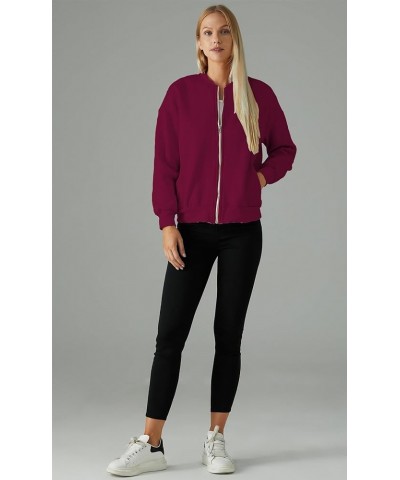 Womens Zip Up Jackets Long Sleeve Sweatshirts Casual Outwear with Pockets Rose Red $10.79 Jackets