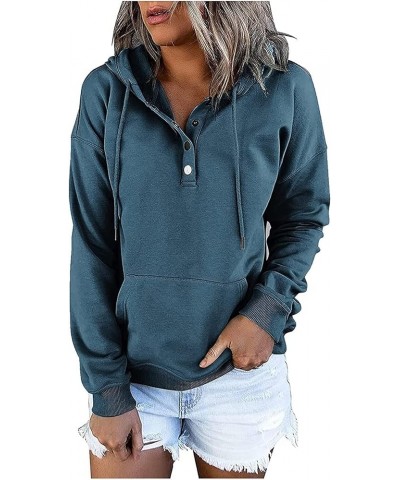 Womens Casual Hoodies Pullover Tops Drawstring Long Sleeve Button Down Sweatshirts 2022 Fall Clothes With Pocket Navy $7.83 H...