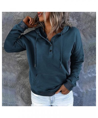 Womens Casual Hoodies Pullover Tops Drawstring Long Sleeve Button Down Sweatshirts 2022 Fall Clothes With Pocket Navy $7.83 H...