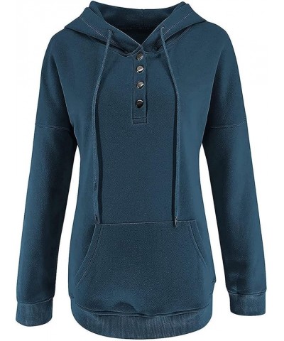 Womens Casual Hoodies Pullover Tops Drawstring Long Sleeve Button Down Sweatshirts 2022 Fall Clothes With Pocket Navy $7.83 H...