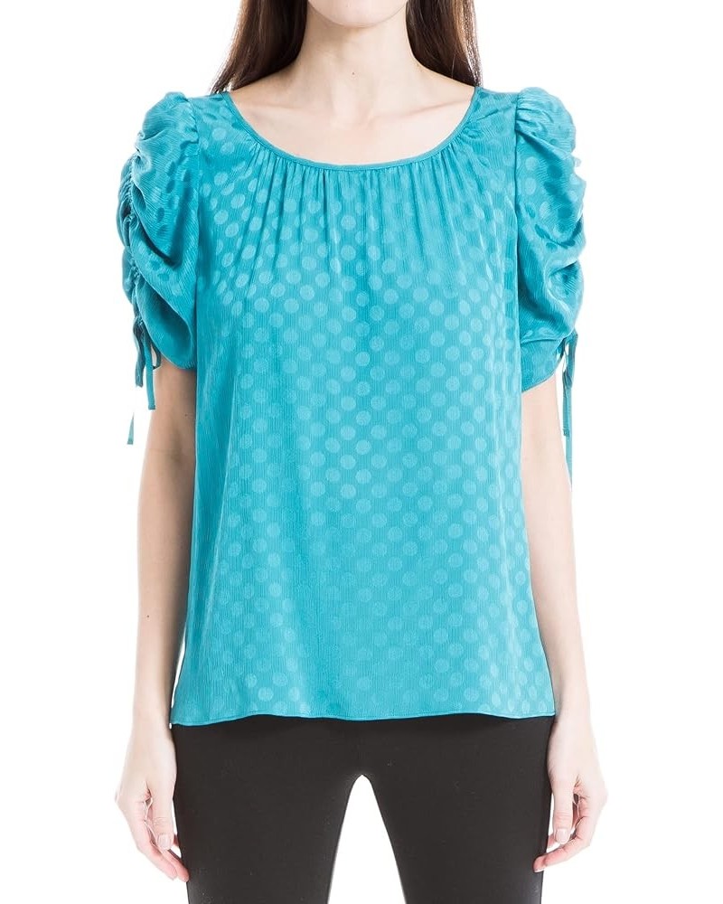 Women's 3/4 Ruched Sleeve Blouse Teal $12.21 Blouses