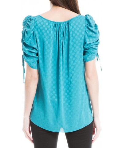 Women's 3/4 Ruched Sleeve Blouse Teal $12.21 Blouses