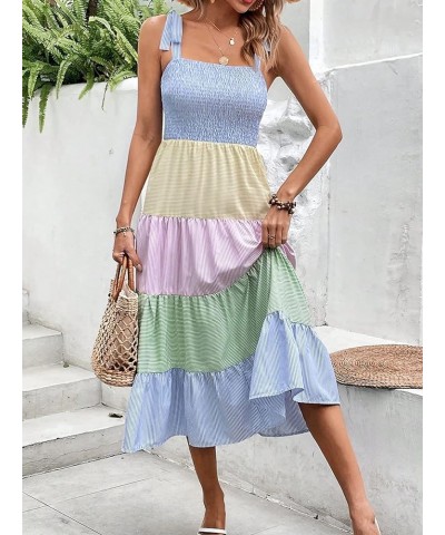 Women's Summer Boho Dress Floral Print Spaghetti Strap Square Neck Shirred Maxi Dress Beach Sun Dress Multi Striped $26.87 Dr...