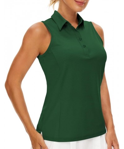 Women's Sleeveless Golf Polo Shirts UPF 50+ Quick Dry Collared Polo Shirts Athletic Tank Tops Shirts Dark Green $11.00 Shirts