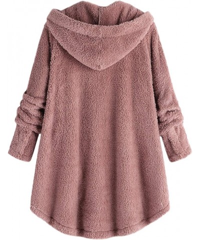 Oversized Fleece Sweatshirts For Women Button Down Long Sleeve Tunic Top Winter Warm Coats Blouses Cute Hoodies 15 Pink, Plus...