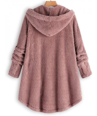 Oversized Fleece Sweatshirts For Women Button Down Long Sleeve Tunic Top Winter Warm Coats Blouses Cute Hoodies 15 Pink, Plus...