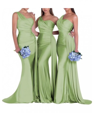 One Shoulder Bridesmaid Dresses for Wedding Mermaid Satin Prom Dresses Long Bodycon Formal Evening Gowns Sage Green $40.02 Dr...