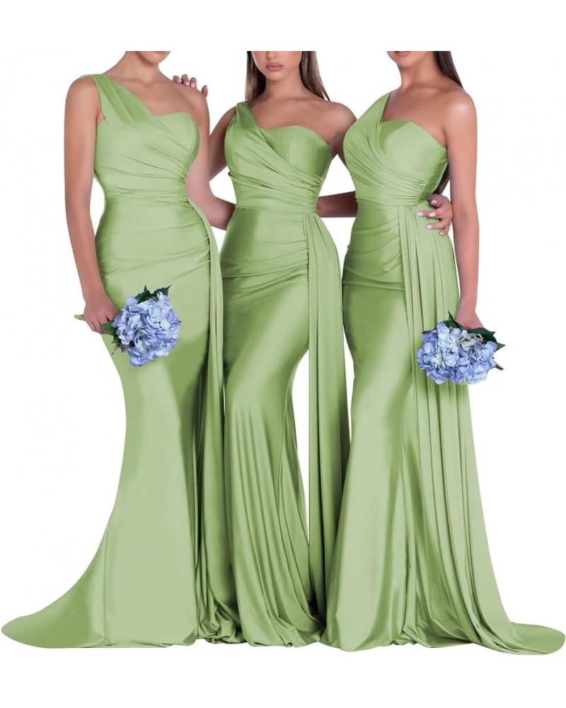 One Shoulder Bridesmaid Dresses for Wedding Mermaid Satin Prom Dresses Long Bodycon Formal Evening Gowns Sage Green $40.02 Dr...