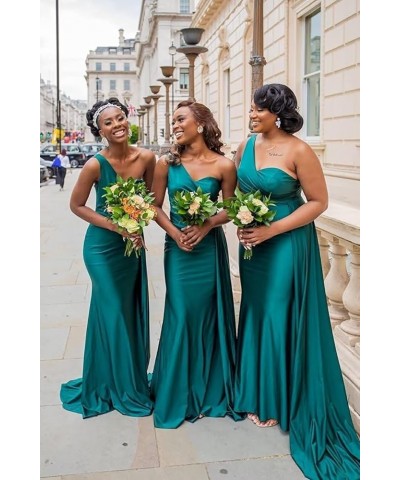 One Shoulder Bridesmaid Dresses for Wedding Mermaid Satin Prom Dresses Long Bodycon Formal Evening Gowns Sage Green $40.02 Dr...