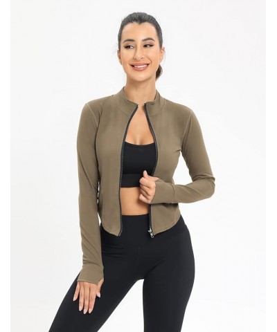 Women's Lightweight Full Zip Sports Workout Running Yoga Track Jacket with Thumb Holes Camel $8.39 Jackets
