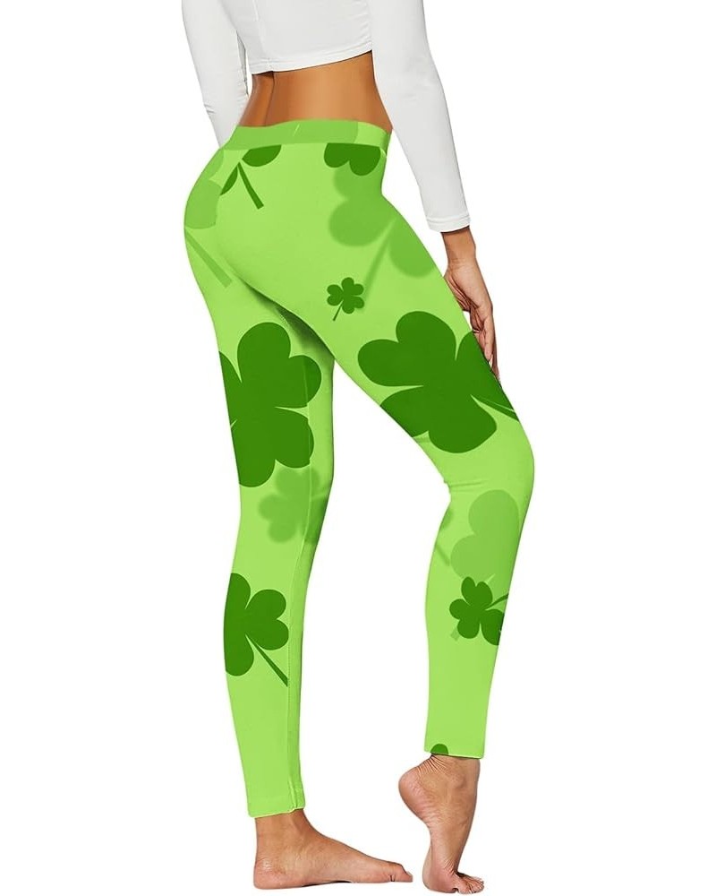 Women's St. Patrick's Day Leggings Stretchy Graphic Printed Green Four Leaf Clover Stretchy Graphic Printed Legging Tights Z0...