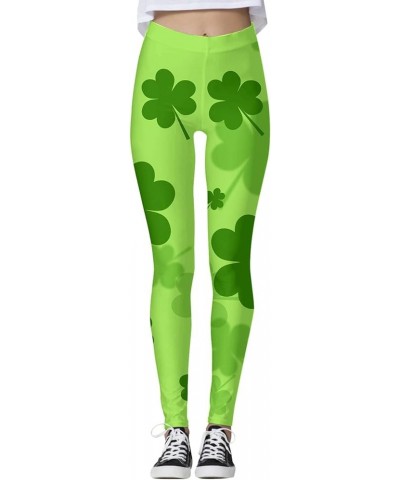 Women's St. Patrick's Day Leggings Stretchy Graphic Printed Green Four Leaf Clover Stretchy Graphic Printed Legging Tights Z0...