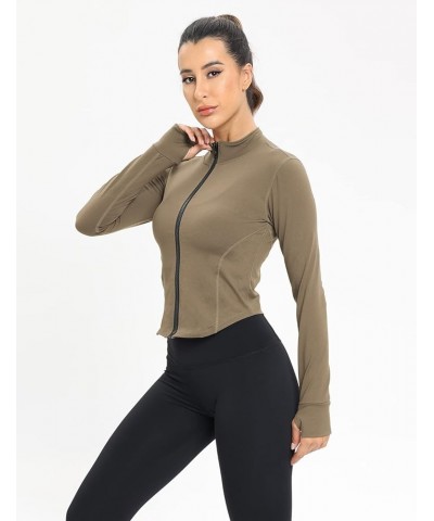 Women's Lightweight Full Zip Sports Workout Running Yoga Track Jacket with Thumb Holes Camel $8.39 Jackets