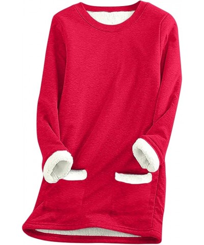 Fleece Sweatshirts for Women Sherpa Lined Crewneck Sport Sweatshirt Comfy Long Sleeve Pullover Winter Thicken Tops 04 Red $8....
