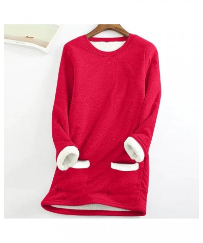 Fleece Sweatshirts for Women Sherpa Lined Crewneck Sport Sweatshirt Comfy Long Sleeve Pullover Winter Thicken Tops 04 Red $8....