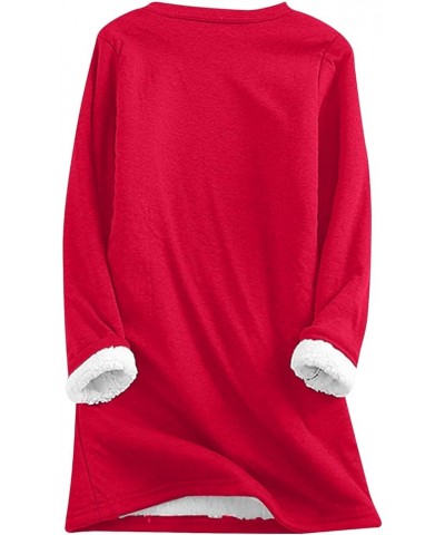 Fleece Sweatshirts for Women Sherpa Lined Crewneck Sport Sweatshirt Comfy Long Sleeve Pullover Winter Thicken Tops 04 Red $8....