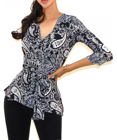 Women's USA 3/4 Sleeve V-Neck Waist Wrap Blouse Top Nt15, Multi $11.37 Blouses