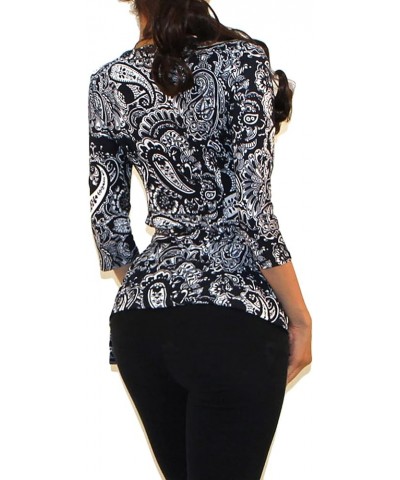 Women's USA 3/4 Sleeve V-Neck Waist Wrap Blouse Top Nt15, Multi $11.37 Blouses