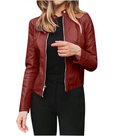 Faux Leather Motorcycle Jacket for Women 2023 Plus Size Casual Coats Vintage Biker Jackets Long Sleeves Cropped Coats A13-win...