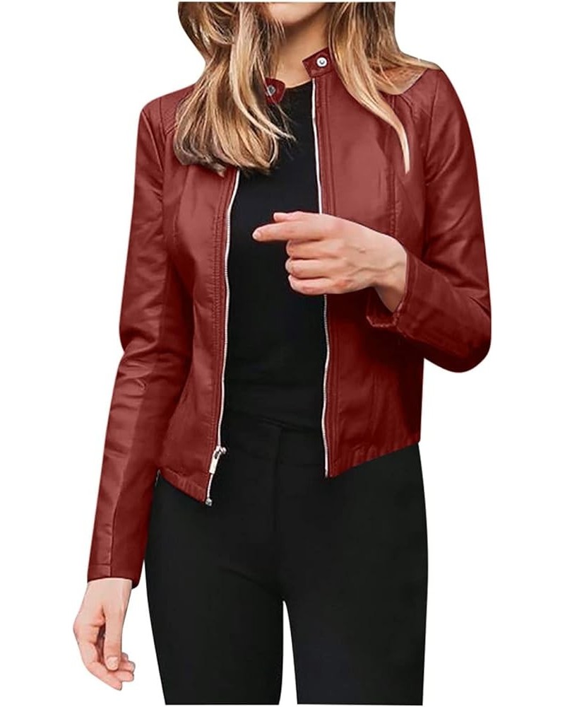 Faux Leather Motorcycle Jacket for Women 2023 Plus Size Casual Coats Vintage Biker Jackets Long Sleeves Cropped Coats A13-win...