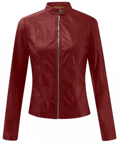 Faux Leather Motorcycle Jacket for Women 2023 Plus Size Casual Coats Vintage Biker Jackets Long Sleeves Cropped Coats A13-win...