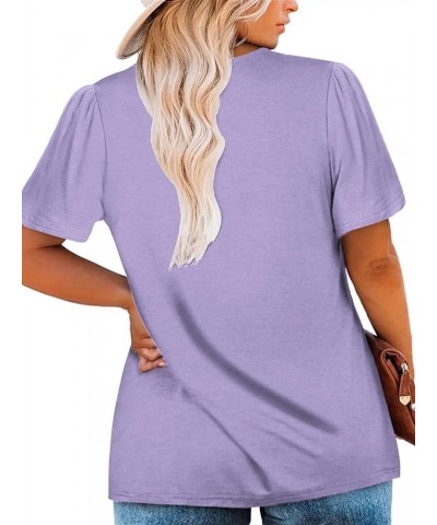 Plus-Size-Tops for Women Summer Petal Sleeve T Shirts Casual Square Neck Trendy Tunics Tee 05_light Purple $14.57 T-Shirts