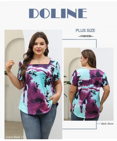 Plus-Size-Tops for Women Summer Petal Sleeve T Shirts Casual Square Neck Trendy Tunics Tee 05_light Purple $14.57 T-Shirts