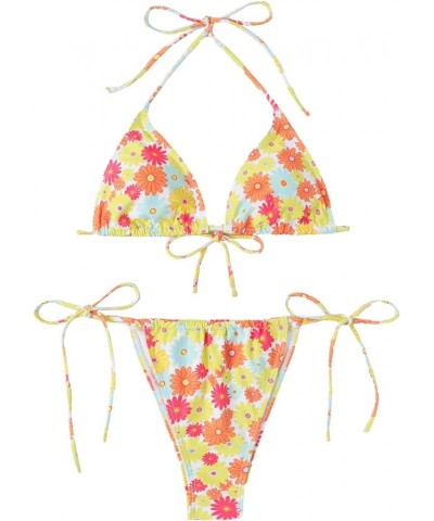 Women's Floral Print 2 Piece Swimsuits Cute Bikini Set Halter Triangle Sexy Bathing Suit Multi Print Floral $14.00 Swimsuits