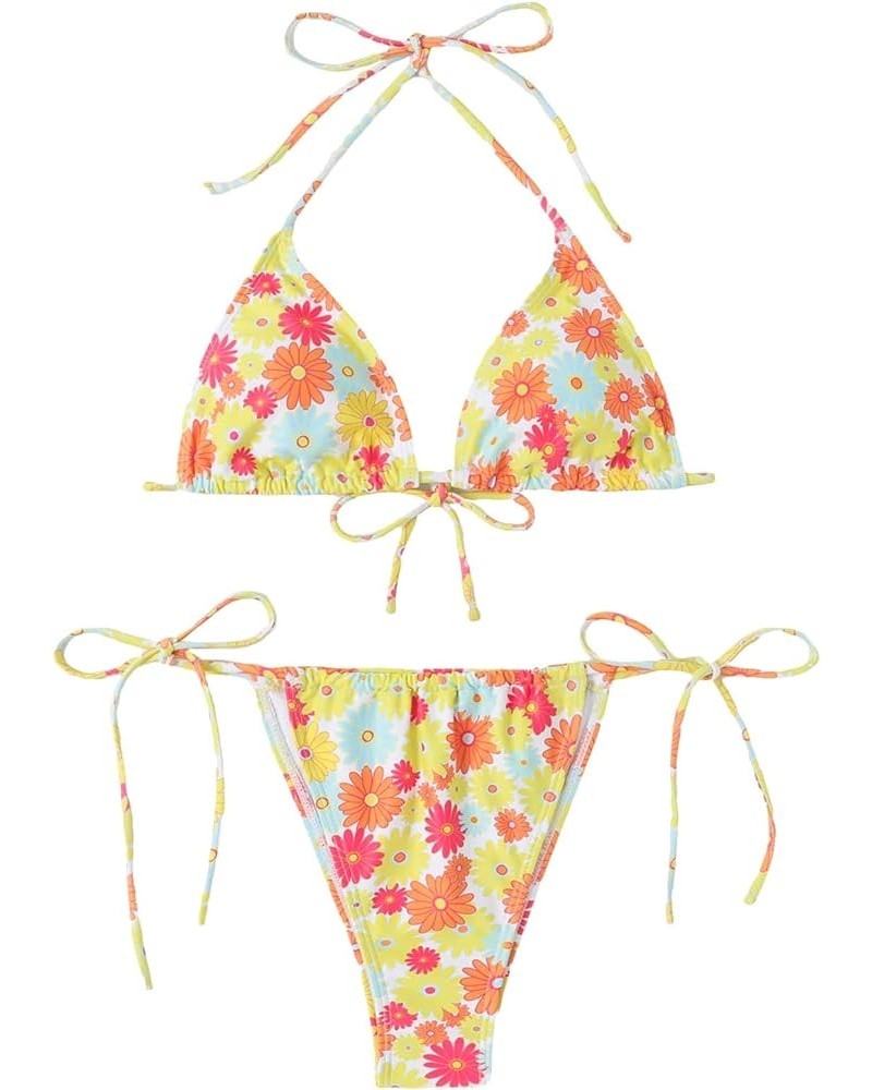 Women's Floral Print 2 Piece Swimsuits Cute Bikini Set Halter Triangle Sexy Bathing Suit Multi Print Floral $14.00 Swimsuits