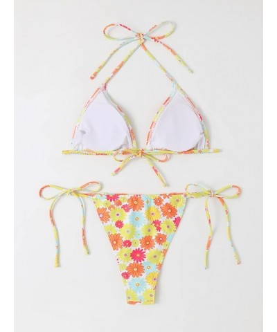 Women's Floral Print 2 Piece Swimsuits Cute Bikini Set Halter Triangle Sexy Bathing Suit Multi Print Floral $14.00 Swimsuits