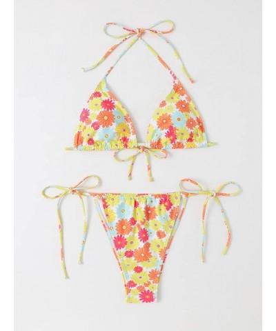 Women's Floral Print 2 Piece Swimsuits Cute Bikini Set Halter Triangle Sexy Bathing Suit Multi Print Floral $14.00 Swimsuits