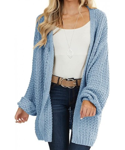 Womens Cardigan Solid Color Long Sleeve Open Front Chunky Knit Sweater Outwear Blue $19.03 Sweaters