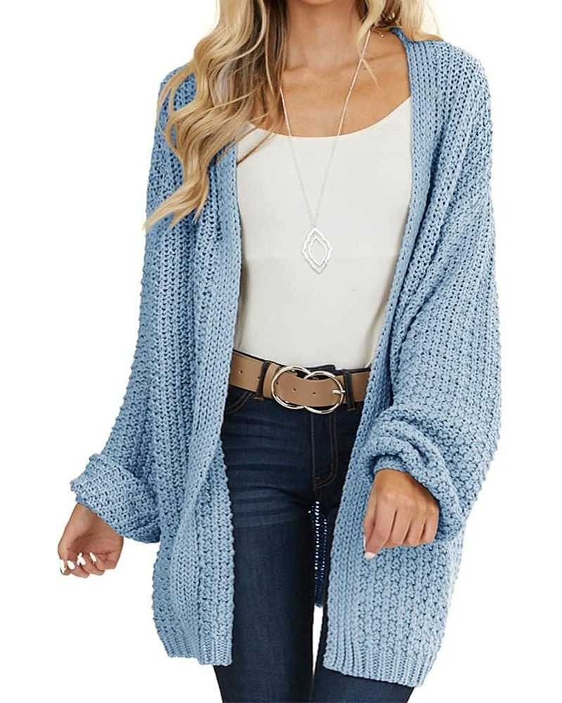 Womens Cardigan Solid Color Long Sleeve Open Front Chunky Knit Sweater Outwear Blue $19.03 Sweaters