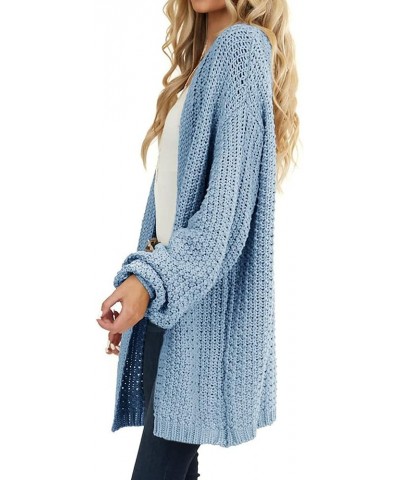 Womens Cardigan Solid Color Long Sleeve Open Front Chunky Knit Sweater Outwear Blue $19.03 Sweaters