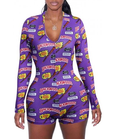 Women Sexy Short Jumpsuit Long Sleeve V Neck Bodysuit Bodycon Overall Romper Summer Pajamas Sleepwear Pjs Set B-purple $7.50 ...