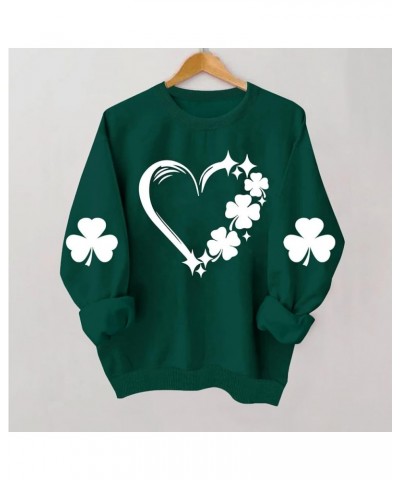 St.Patrick's Day Shirt for Women 2000s Fashion Crewneck Long Sleeve Tops Irish Shamrock Graphic Pullover Sweatshirts A23_gree...