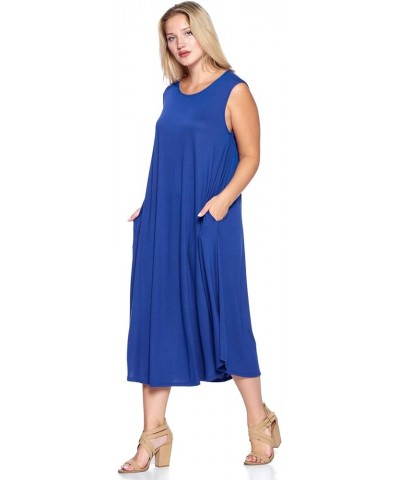 Modern Kiwi® Women's Plus Size Basic Sleeveless Loose Fit Pocket Midi Maxi Dress (1X-4X) Royal $19.03 Dresses