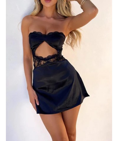 Women's Floral Strapless Mini Dress Sexy Off Shoulder Ruched Tube Dress Sleeveless Ruffle Hem Bodycon Dress A-black $11.50 Dr...