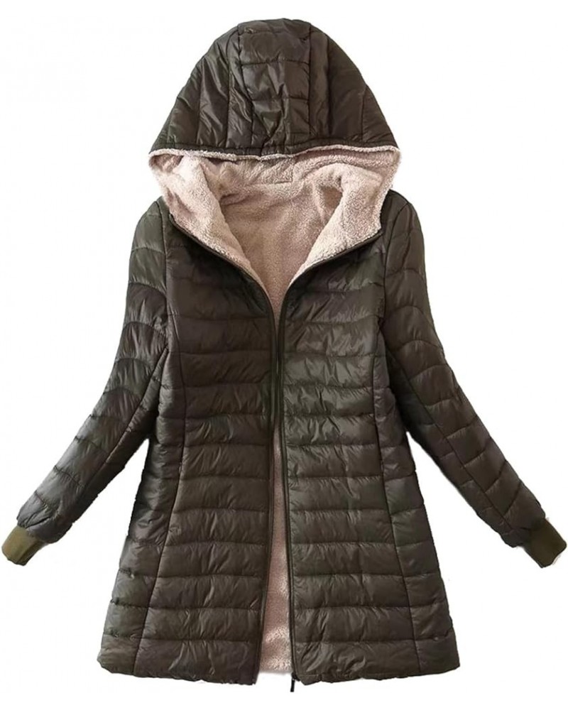 Womens Fleece Lined Jackets Hooded Long Sleeve Quilted Lightweight Jackets Parkas Warm Winter Coats Casual Outerwear A01_army...