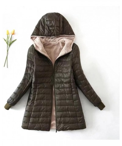 Womens Fleece Lined Jackets Hooded Long Sleeve Quilted Lightweight Jackets Parkas Warm Winter Coats Casual Outerwear A01_army...