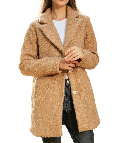 Women's Winter Wool Coat Casual Notch Lapel Peacoat Elegant Single Breasted Wool Blend Coat Khaki $18.64 Coats