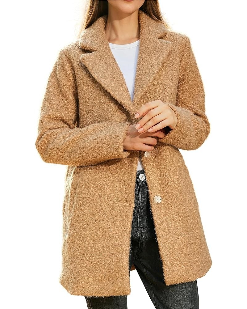 Women's Winter Wool Coat Casual Notch Lapel Peacoat Elegant Single Breasted Wool Blend Coat Khaki $18.64 Coats