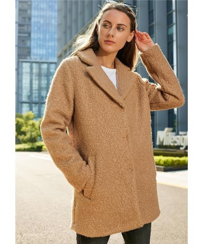 Women's Winter Wool Coat Casual Notch Lapel Peacoat Elegant Single Breasted Wool Blend Coat Khaki $18.64 Coats