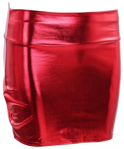 Women's PVC Leather Shiny Metallic Short Mini Skirt Night Club Bodycon Tight Dress Red $9.19 Skirts
