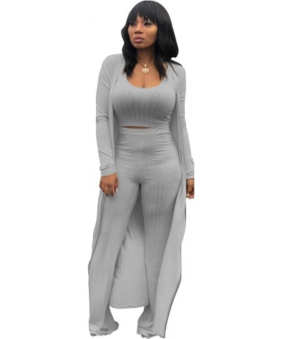 Women Sexy 3 Piece Outfits - Crop Top Long Kimono Cardigan Cover up and Bodycon Pants Set S XXL Gray $21.00 Jumpsuits